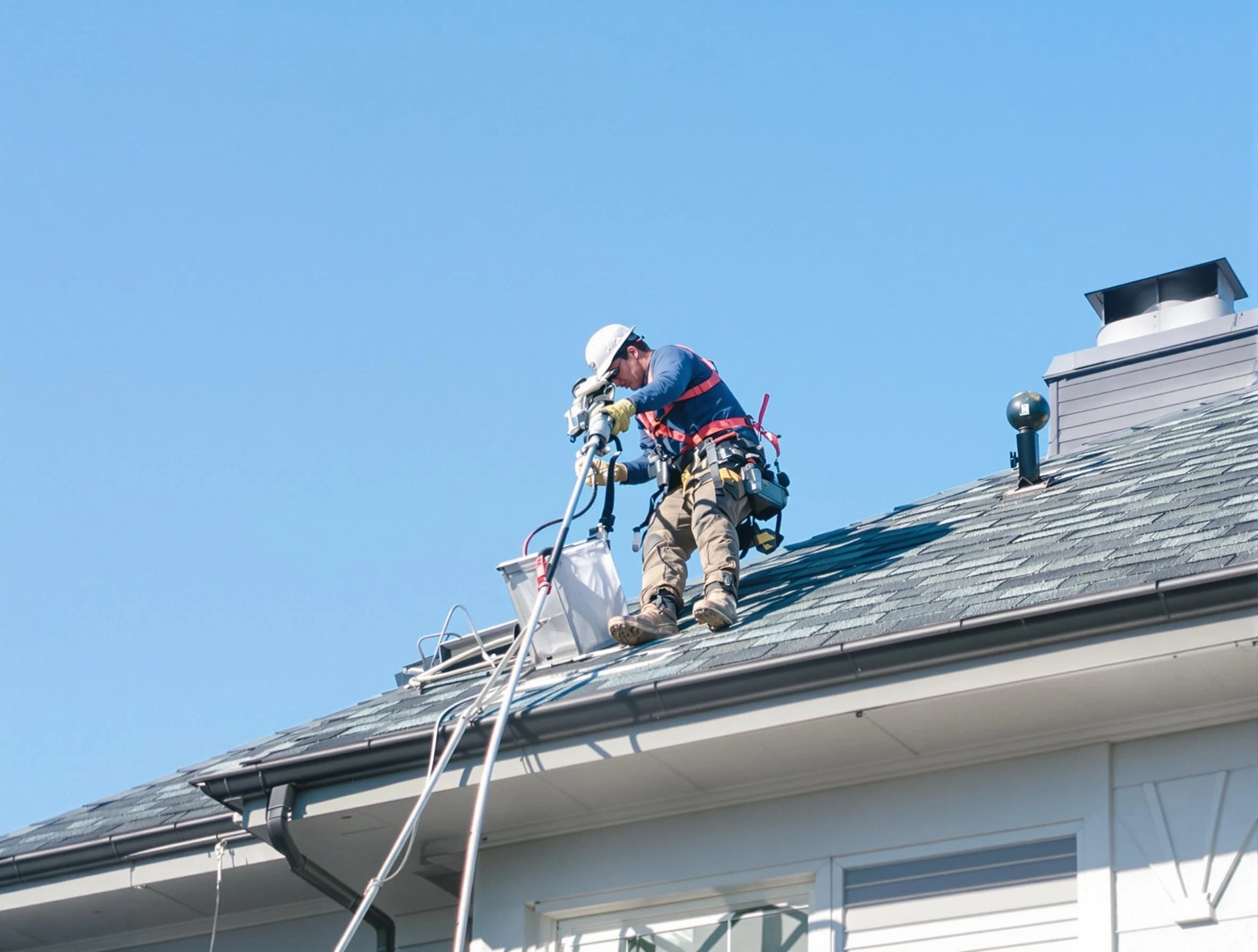 Sun Lakes Dryer Vent Cleaning certified technician cleaning a roof-mounted dryer vent system in Sun Lakes