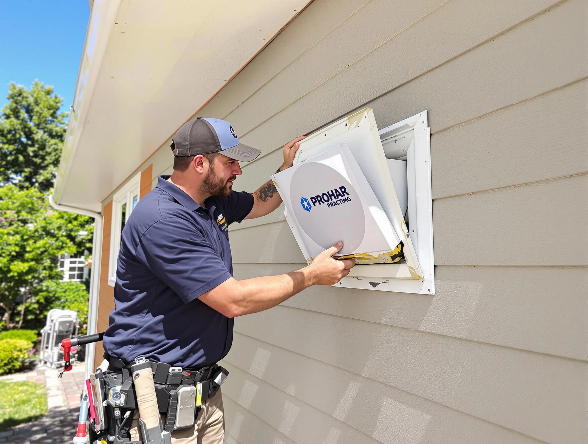 Sun Lakes Dryer Vent Cleaning technician installing a new protective dryer vent cover on a home in Sun Lakes
