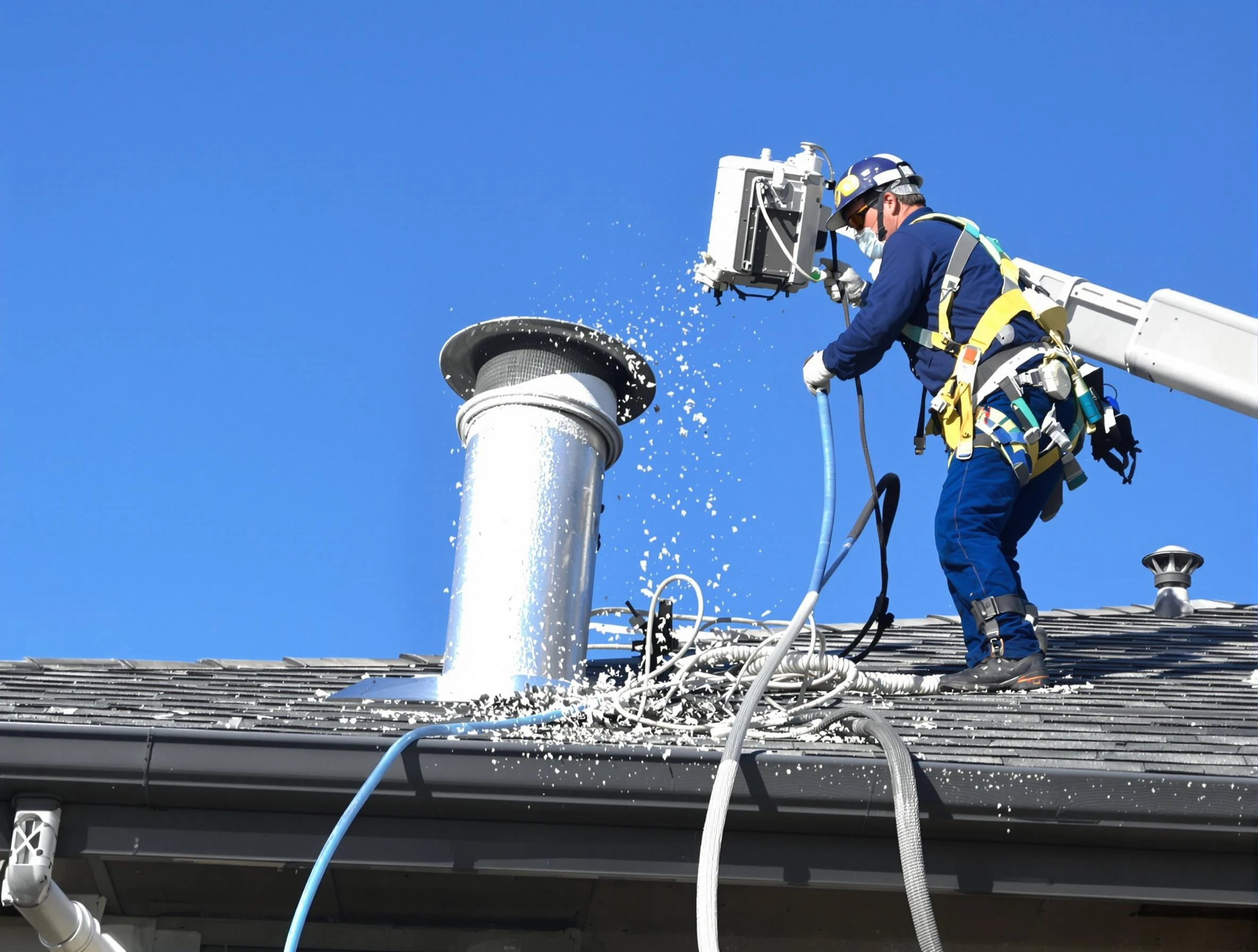 Sun Lakes Dryer Vent Cleaning certified technician safely cleaning a roof-mounted dryer vent in Sun Lakes
