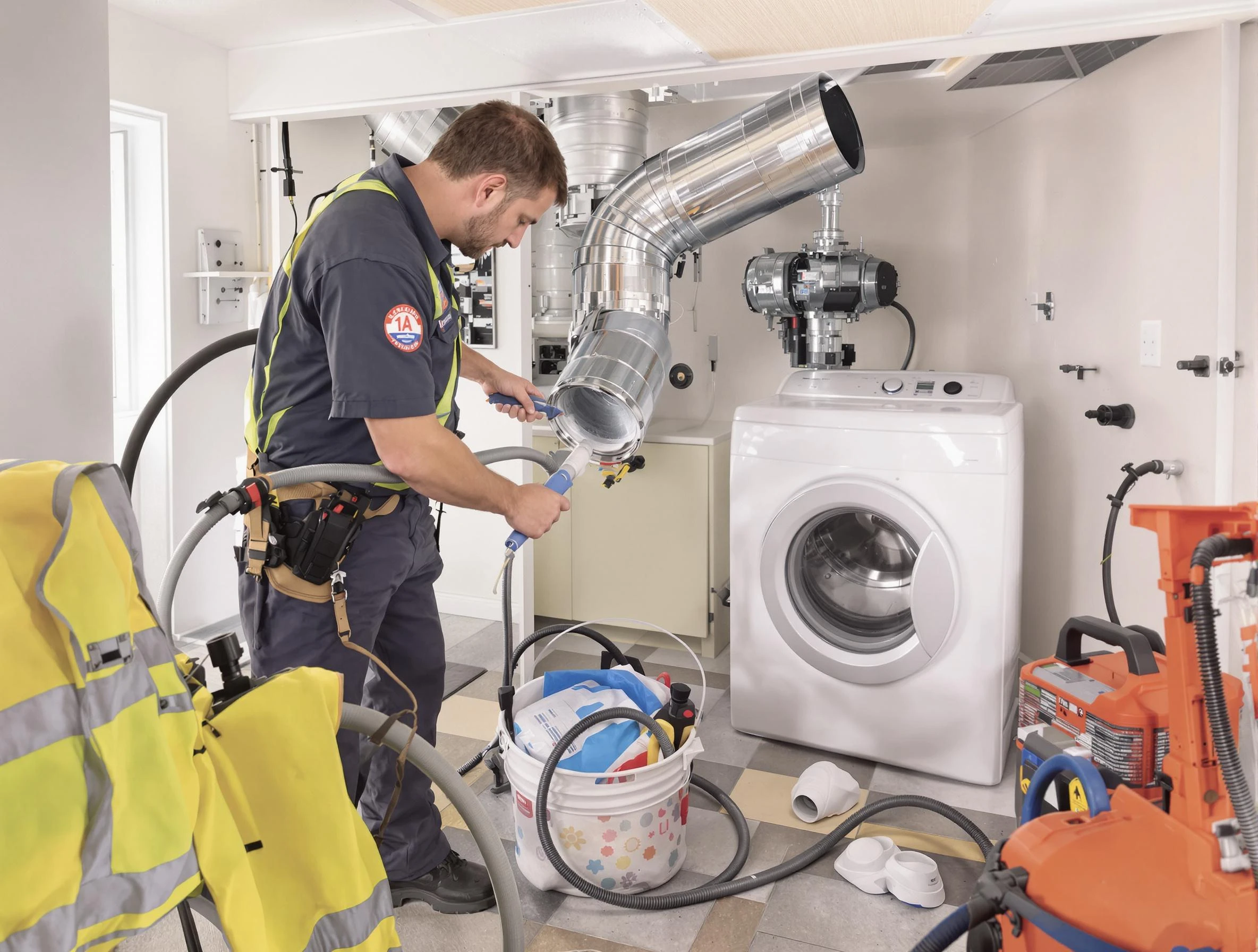 Sun Lakes Dryer Vent Cleaning technician using specialized equipment to clear severe dryer vent blockage in Sun Lakes