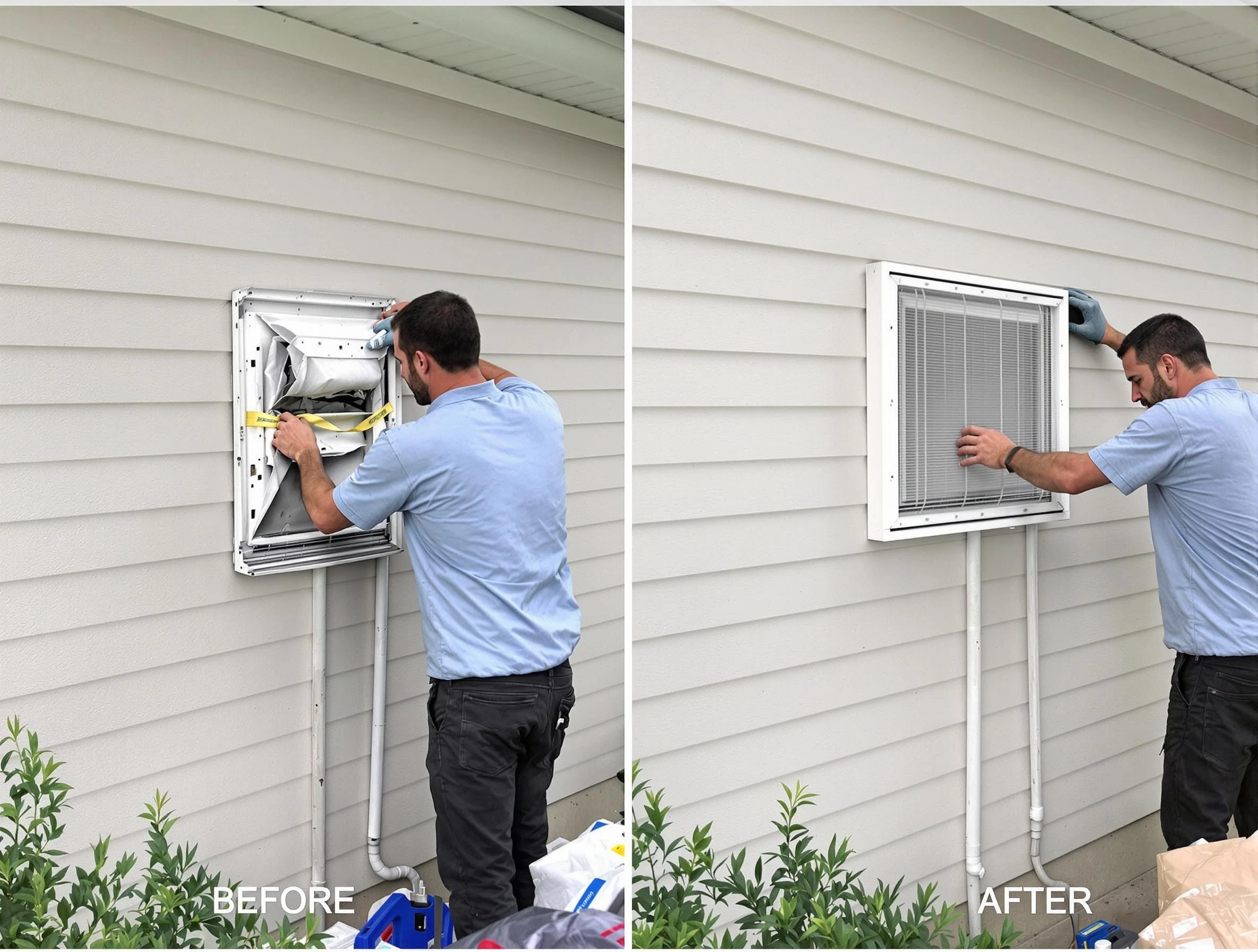 Sun Lakes Dryer Vent Cleaning technician installing high-quality dryer vent cover at a residential property in Sun Lakes